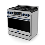 36 Inch Professional Gas Range with Tilt Panel Touch Control in Stainless Steel/Blue | Gordon Ramsay Series - (RSG36BLU) -