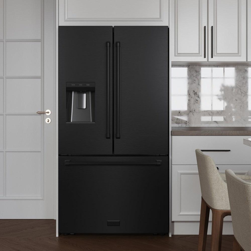 36in. 28.9 cu. ft. Standard-Depth French Door External Water Dispenser Refrigerator with Dual Ice Maker in Black Stainless Steel - (RSMW36BS) -