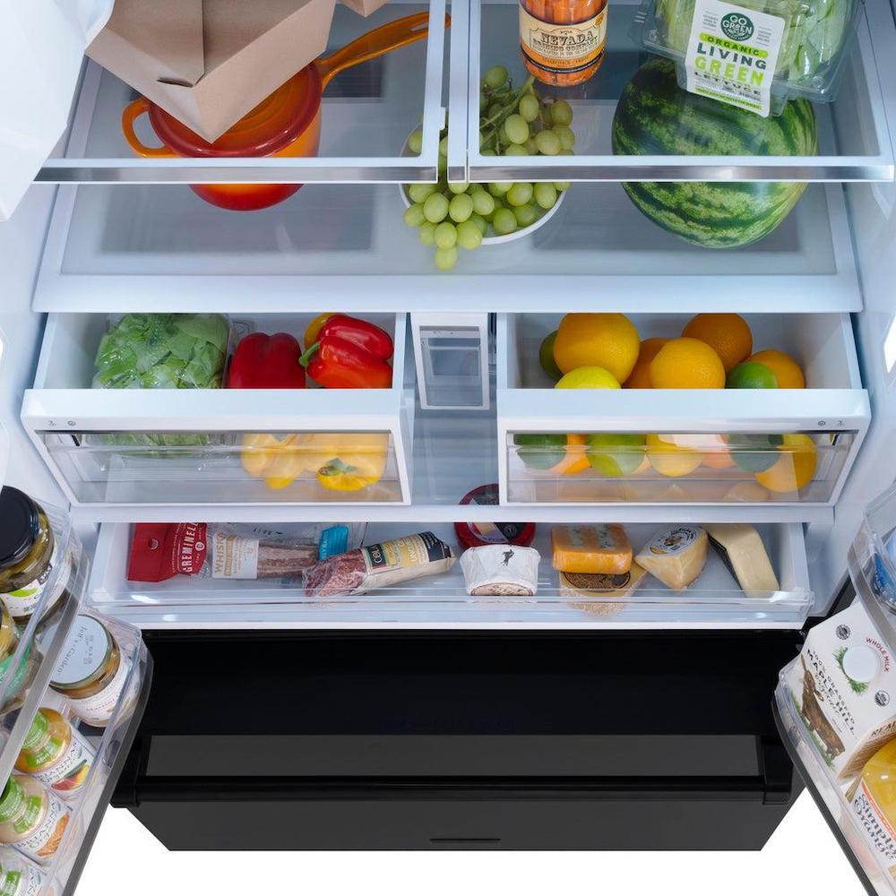 36in. 28.9 cu. ft. Standard-Depth French Door External Water Dispenser Refrigerator with Dual Ice Maker in Black Stainless Steel - (RSMW36BS) -