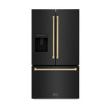 AutographEdition 36 in. 28.9 cu. ft. Standard-Depth French Door External Water Dispenser Refrigerator with Dual Ice Maker in Black Stainless Steel and Champagne Bronze Handles - (RSMZW36BSCB) -