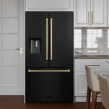 AutographEdition 36 in. 28.9 cu. ft. Standard-Depth French Door External Water Dispenser Refrigerator with Dual Ice Maker in Black Stainless Steel and Champagne Bronze Handles - (RSMZW36BSCB) -