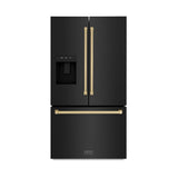 AutographEdition 36 in. 28.9 cu. ft. Standard-Depth French Door External Water Dispenser Refrigerator with Dual Ice Maker in Black Stainless Steel and Champagne Bronze Handles - (RSMZW36BSCB) -