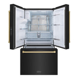 AutographEdition 36 in. 28.9 cu. ft. Standard-Depth French Door External Water Dispenser Refrigerator with Dual Ice Maker in Black Stainless Steel and Champagne Bronze Handles - (RSMZW36BSCB) -