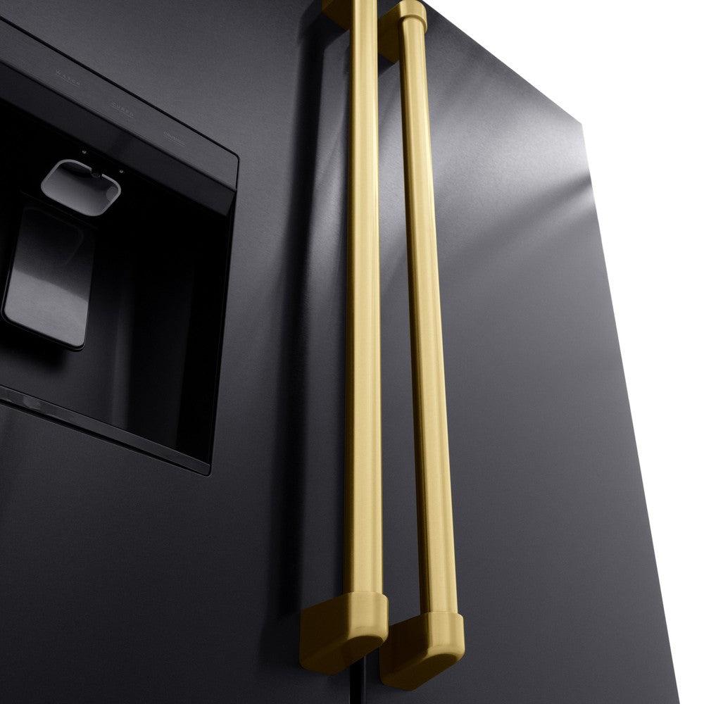 AutographEdition 36 in. 28.9 cu. ft. Standard-Depth French Door External Water Dispenser Refrigerator with Dual Ice Maker in Black Stainless Steel and Champagne Bronze Handles - (RSMZW36BSCB) -