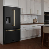 AutographEdition 36 in. 28.9 cu. ft. Standard-Depth French Door External Water Dispenser Refrigerator with Dual Ice Maker in Black Stainless Steel and Champagne Bronze Handles - (RSMZW36BSCB) -