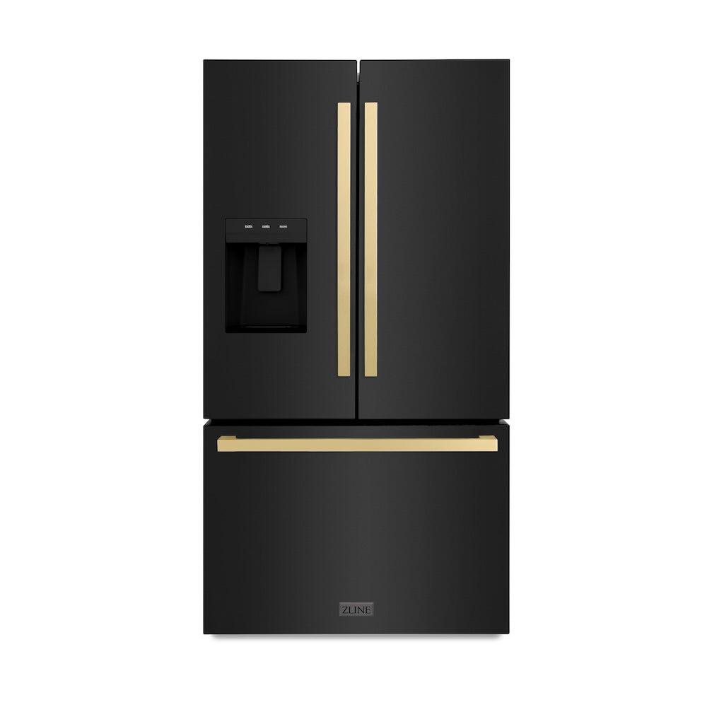 AutographEdition 36 in. 28.9 cu. ft. Standard-Depth French Door External Water Dispenser Refrigerator with Dual Ice Maker in Black Stainless Steel and Champagne Bronze Square Handles - (RSMZW36BSFCB) -