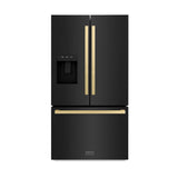 AutographEdition 36 in. 28.9 cu. ft. Standard-Depth French Door External Water Dispenser Refrigerator with Dual Ice Maker in Black Stainless Steel and Champagne Bronze Square Handles - (RSMZW36BSFCB) -