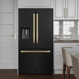 AutographEdition 36 in. 28.9 cu. ft. Standard-Depth French Door External Water Dispenser Refrigerator with Dual Ice Maker in Black Stainless Steel and Champagne Bronze Square Handles - (RSMZW36BSFCB) -