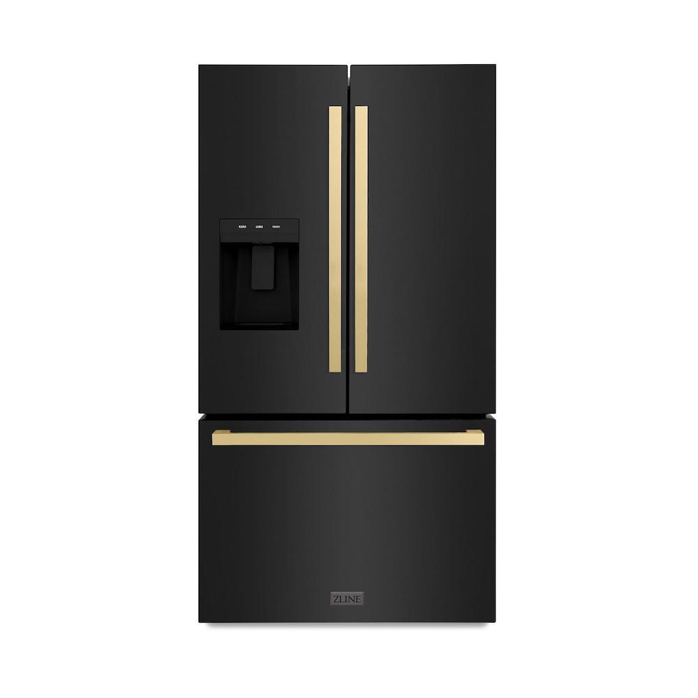 AutographEdition 36 in. 28.9 cu. ft. Standard-Depth French Door External Water Dispenser Refrigerator with Dual Ice Maker in Black Stainless Steel and Champagne Bronze Square Handles - (RSMZW36BSFCB) -