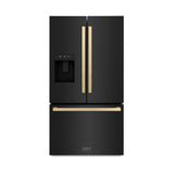 AutographEdition 36 in. 28.9 cu. ft. Standard-Depth French Door External Water Dispenser Refrigerator with Dual Ice Maker in Black Stainless Steel and Champagne Bronze Square Handles - (RSMZW36BSFCB) -