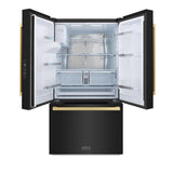 AutographEdition 36 in. 28.9 cu. ft. Standard-Depth French Door External Water Dispenser Refrigerator with Dual Ice Maker in Black Stainless Steel and Champagne Bronze Square Handles - (RSMZW36BSFCB) -