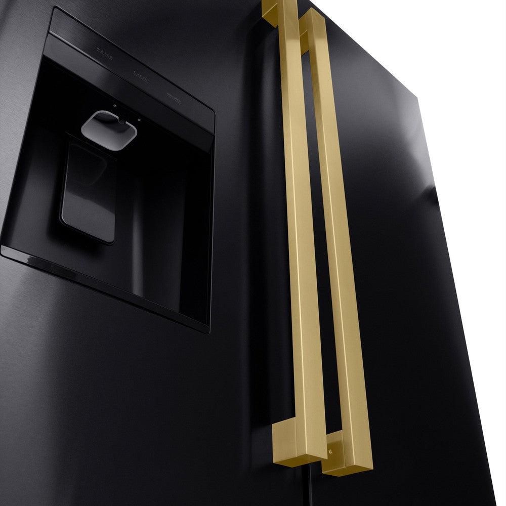 AutographEdition 36 in. 28.9 cu. ft. Standard-Depth French Door External Water Dispenser Refrigerator with Dual Ice Maker in Black Stainless Steel and Champagne Bronze Square Handles - (RSMZW36BSFCB) -