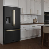 AutographEdition 36 in. 28.9 cu. ft. Standard-Depth French Door External Water Dispenser Refrigerator with Dual Ice Maker in Black Stainless Steel and Champagne Bronze Square Handles - (RSMZW36BSFCB) -