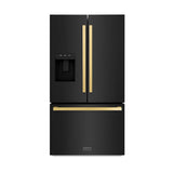 AutographEdition 36 in. 28.9 cu. ft. Standard-Depth French Door External Water Dispenser Refrigerator with Dual Ice Maker in Black Stainless Steel and Polished Gold Square Handles - (RSMZW36BSFG) -