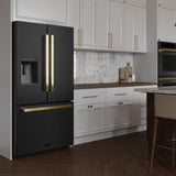AutographEdition 36 in. 28.9 cu. ft. Standard-Depth French Door External Water Dispenser Refrigerator with Dual Ice Maker in Black Stainless Steel and Polished Gold Square Handles - (RSMZW36BSFG) -
