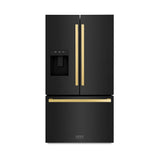AutographEdition 36 in. 28.9 cu. ft. Standard-Depth French Door External Water Dispenser Refrigerator with Dual Ice Maker in Black Stainless Steel and Polished Gold Square Handles - (RSMZW36BSFG) -