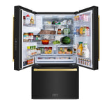 AutographEdition 36 in. 28.9 cu. ft. Standard-Depth French Door External Water Dispenser Refrigerator with Dual Ice Maker in Black Stainless Steel and Polished Gold Square Handles - (RSMZW36BSFG) -