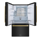 AutographEdition 36 in. 28.9 cu. ft. Standard-Depth French Door External Water Dispenser Refrigerator with Dual Ice Maker in Black Stainless Steel and Polished Gold Square Handles - (RSMZW36BSFG) -