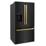 AutographEdition 36 in. 28.9 cu. ft. Standard-Depth French Door External Water Dispenser Refrigerator with Dual Ice Maker in Black Stainless Steel and Polished Gold Square Handles - (RSMZW36BSFG) -