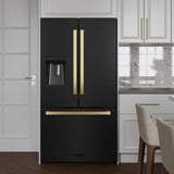 AutographEdition 36 in. 28.9 cu. ft. Standard-Depth French Door External Water Dispenser Refrigerator with Dual Ice Maker in Black Stainless Steel and Polished Gold Square Handles - (RSMZW36BSFG) -