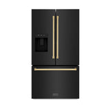 AutographEdition 36 in. 28.9 cu. ft. Standard-Depth French Door External Water Dispenser Refrigerator with Dual Ice Maker in Black Stainless Steel and Polished Gold Handles - (RSMZW36BSG) -