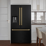 AutographEdition 36 in. 28.9 cu. ft. Standard-Depth French Door External Water Dispenser Refrigerator with Dual Ice Maker in Black Stainless Steel and Polished Gold Handles - (RSMZW36BSG) -