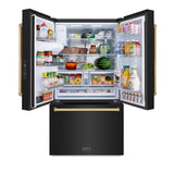 AutographEdition 36 in. 28.9 cu. ft. Standard-Depth French Door External Water Dispenser Refrigerator with Dual Ice Maker in Black Stainless Steel and Polished Gold Handles - (RSMZW36BSG) -