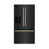 AutographEdition 36 in. 28.9 cu. ft. Standard-Depth French Door External Water Dispenser Refrigerator with Dual Ice Maker in Black Stainless Steel and Polished Gold Handles - (RSMZW36BSG) -