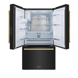 AutographEdition 36 in. 28.9 cu. ft. Standard-Depth French Door External Water Dispenser Refrigerator with Dual Ice Maker in Black Stainless Steel and Polished Gold Handles - (RSMZW36BSG) -