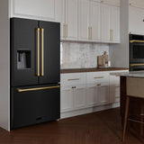 AutographEdition 36 in. 28.9 cu. ft. Standard-Depth French Door External Water Dispenser Refrigerator with Dual Ice Maker in Black Stainless Steel and Polished Gold Handles - (RSMZW36BSG) -