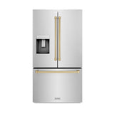 AutographEdition 36 in. 28.9 cu. ft. Standard-Depth French Door External Water Dispenser Refrigerator with Dual Ice Maker in Fingerprint Resistant Stainless Steel and Champagne Bronze Handles - (RSMZW36CB) -