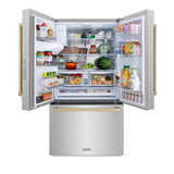 AutographEdition 36 in. 28.9 cu. ft. Standard-Depth French Door External Water Dispenser Refrigerator with Dual Ice Maker in Fingerprint Resistant Stainless Steel and Champagne Bronze Handles - (RSMZW36CB) -