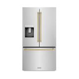 AutographEdition 36 in. 28.9 cu. ft. Standard-Depth French Door External Water Dispenser Refrigerator with Dual Ice Maker in Fingerprint Resistant Stainless Steel and Champagne Bronze Handles - (RSMZW36CB) -
