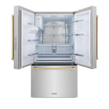 AutographEdition 36 in. 28.9 cu. ft. Standard-Depth French Door External Water Dispenser Refrigerator with Dual Ice Maker in Fingerprint Resistant Stainless Steel and Champagne Bronze Handles - (RSMZW36CB) -
