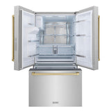 AutographEdition 36 in. 28.9 cu. ft. Standard-Depth French Door External Water Dispenser Refrigerator with Dual Ice Maker in Fingerprint Resistant Stainless Steel and Champagne Bronze Handles - (RSMZW36CB) -