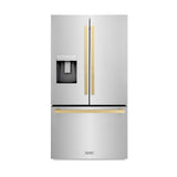AutographEdition 36 in. 28.9 cu. ft. Standard-Depth French Door External Water Dispenser Refrigerator with Dual Ice Maker in Fingerprint Resistant Stainless Steel and Champagne Bronze Square Handles - (RSMZW36FCB) -