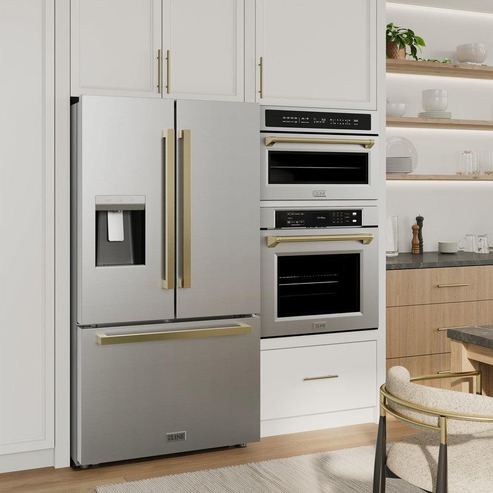 AutographEdition 36 in. 28.9 cu. ft. Standard-Depth French Door External Water Dispenser Refrigerator with Dual Ice Maker in Fingerprint Resistant Stainless Steel and Champagne Bronze Square Handles - (RSMZW36FCB) -
