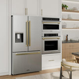 AutographEdition 36 in. 28.9 cu. ft. Standard-Depth French Door External Water Dispenser Refrigerator with Dual Ice Maker in Fingerprint Resistant Stainless Steel and Champagne Bronze Square Handles - (RSMZW36FCB) -
