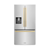 AutographEdition 36 in. 28.9 cu. ft. Standard-Depth French Door External Water Dispenser Refrigerator with Dual Ice Maker in Fingerprint Resistant Stainless Steel and Champagne Bronze Square Handles - (RSMZW36FCB) -