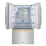 AutographEdition 36 in. 28.9 cu. ft. Standard-Depth French Door External Water Dispenser Refrigerator with Dual Ice Maker in Fingerprint Resistant Stainless Steel and Champagne Bronze Square Handles - (RSMZW36FCB) -