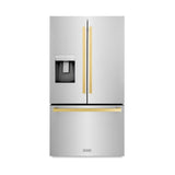 AutographEdition 36 in. 28.9 cu. ft. Standard-Depth French Door External Water Dispenser Refrigerator with Dual Ice Maker in Fingerprint Resistant Stainless Steel and Polished Gold Square Handles - (RSMZW36FG) -
