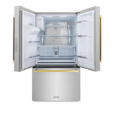 AutographEdition 36 in. 28.9 cu. ft. Standard-Depth French Door External Water Dispenser Refrigerator with Dual Ice Maker in Fingerprint Resistant Stainless Steel and Polished Gold Square Handles - (RSMZW36FG) -