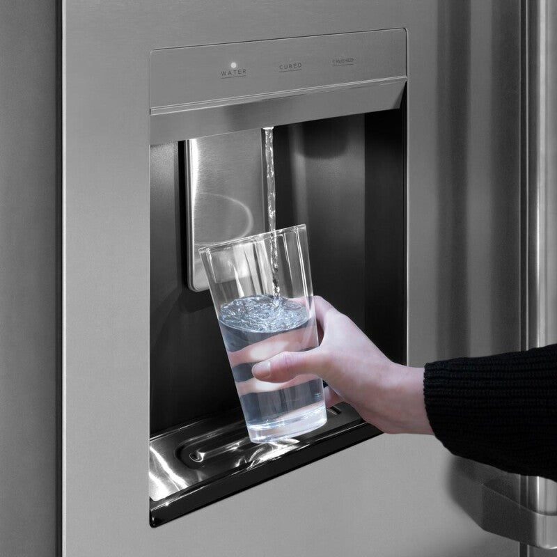 ZLINE Autograph Edition 36 in. 28.9 cu. ft. Standard-Depth French Door External Water Dispenser Refrigerator with Dual Ice Maker in Fingerprint-Resistant Stainless Steel and Matte Black Modern Handles (RSMZ-W-36-FMB) - (RSMZW36FMB) -