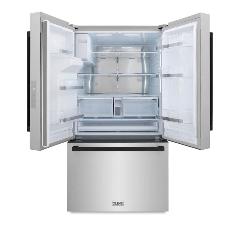 ZLINE Autograph Edition 36 in. 28.9 cu. ft. Standard-Depth French Door External Water Dispenser Refrigerator with Dual Ice Maker in Fingerprint-Resistant Stainless Steel and Matte Black Modern Handles (RSMZ-W-36-FMB) - (RSMZW36FMB) -