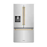 AutographEdition 36 in. 28.9 cu. ft. Standard-Depth French Door External Water Dispenser Refrigerator with Dual Ice Maker in Fingerprint Resistant Stainless Steel and Polished Gold Handles - (RSMZW36G) -