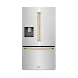 AutographEdition 36 in. 28.9 cu. ft. Standard-Depth French Door External Water Dispenser Refrigerator with Dual Ice Maker in Fingerprint Resistant Stainless Steel and Polished Gold Handles - (RSMZW36G) -