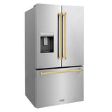 AutographEdition 36 in. 28.9 cu. ft. Standard-Depth French Door External Water Dispenser Refrigerator with Dual Ice Maker in Fingerprint Resistant Stainless Steel and Polished Gold Handles - (RSMZW36G) -