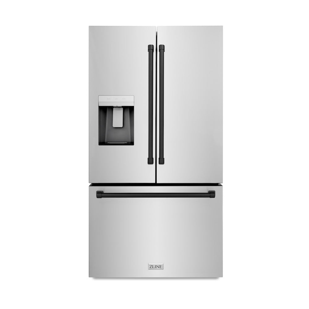 AutographEdition 36 in. 28.9 cu. ft. Standard-Depth French Door External Water Dispenser Refrigerator with Dual Ice Maker in Fingerprint Resistant Stainless Steel and Matte Black Handles - (RSMZW36MB) -