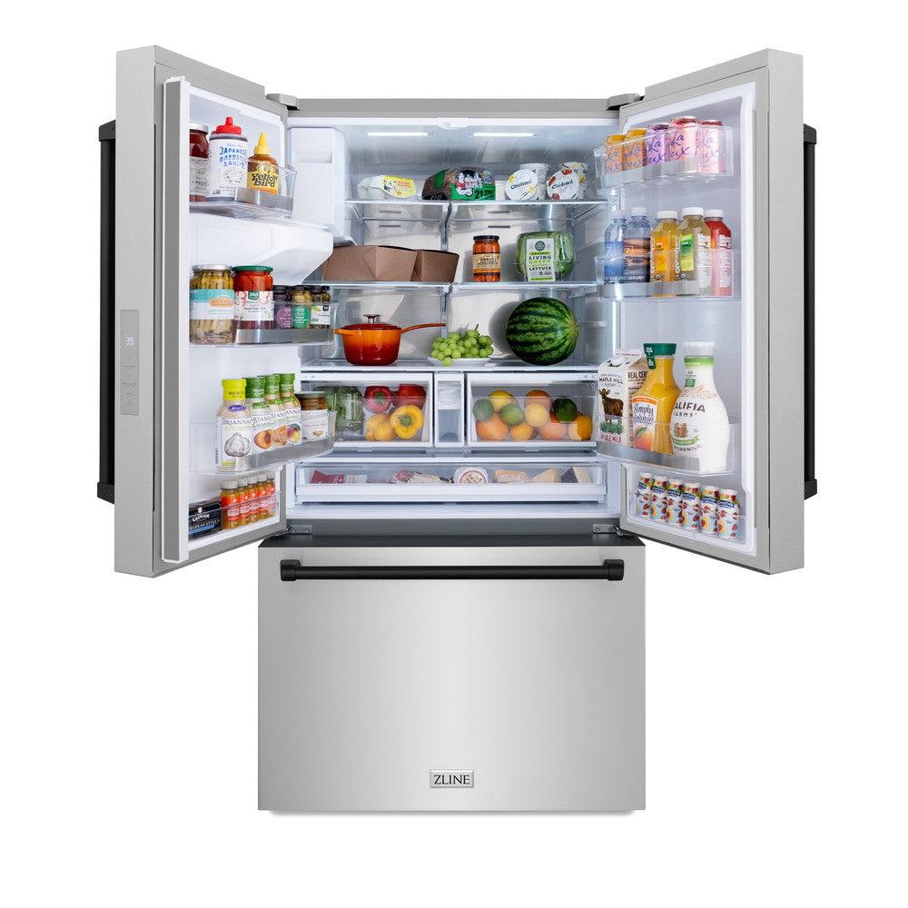 AutographEdition 36 in. 28.9 cu. ft. Standard-Depth French Door External Water Dispenser Refrigerator with Dual Ice Maker in Fingerprint Resistant Stainless Steel and Matte Black Handles - (RSMZW36MB) -