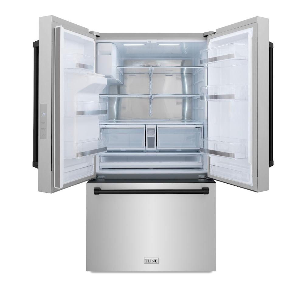 AutographEdition 36 in. 28.9 cu. ft. Standard-Depth French Door External Water Dispenser Refrigerator with Dual Ice Maker in Fingerprint Resistant Stainless Steel and Matte Black Handles - (RSMZW36MB) -